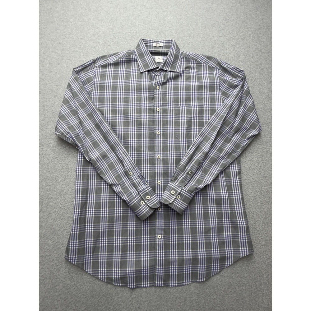 Peter Millar Shirt Mens Large Gray Plaid Long Sleeve Button Front Casual Cotton